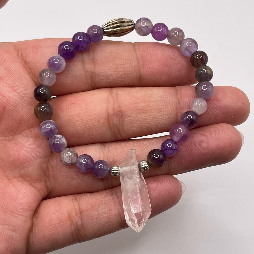 Amethyst & Clear Quartz Crystal Bracelet